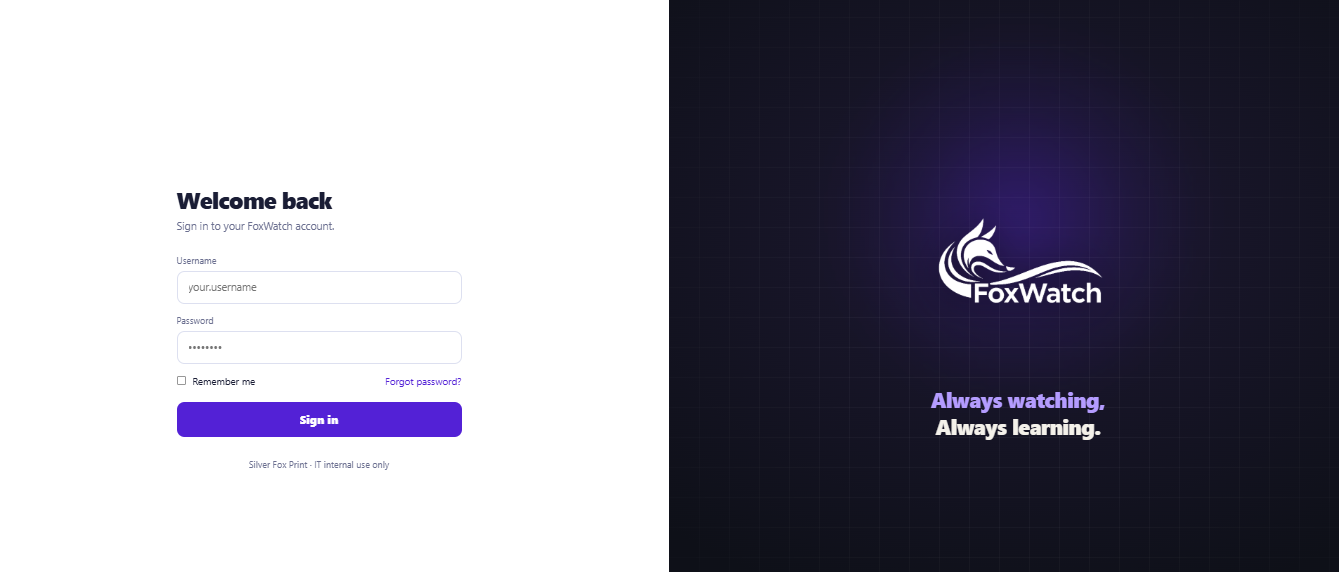 FoxWatch — sign-in screen